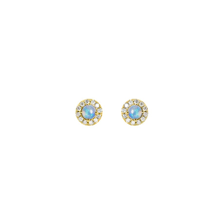 Halo Opal Earrings with Diamonds in Yellow Gold, Blue