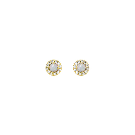 Halo Opal Earrings with Diamonds in Yellow Gold, White