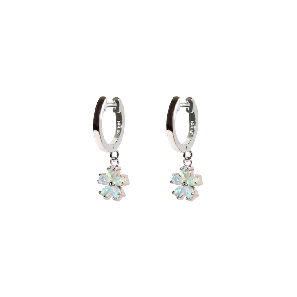 Hana Opal Huggie Earrings in White Gold - Side View