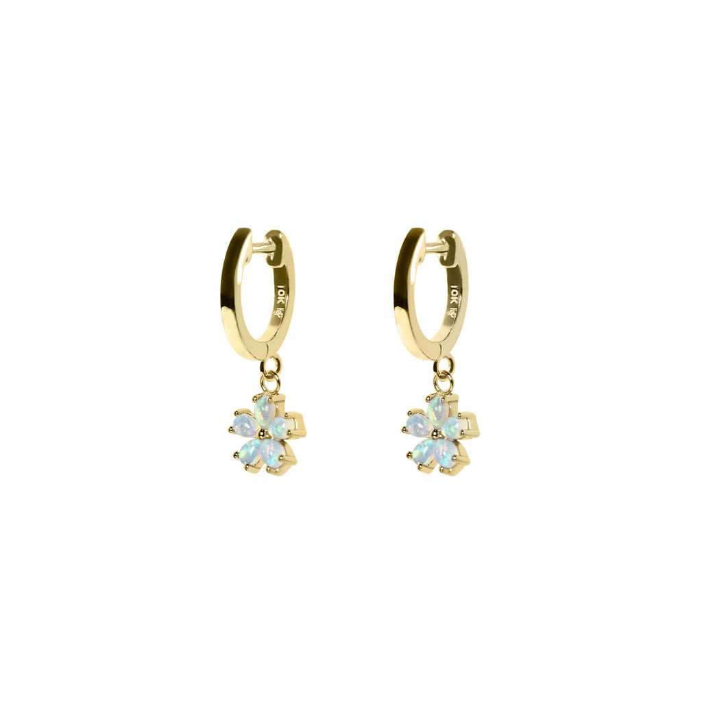 Hana Opal Huggie Earrings in Yellow Gold - Side View