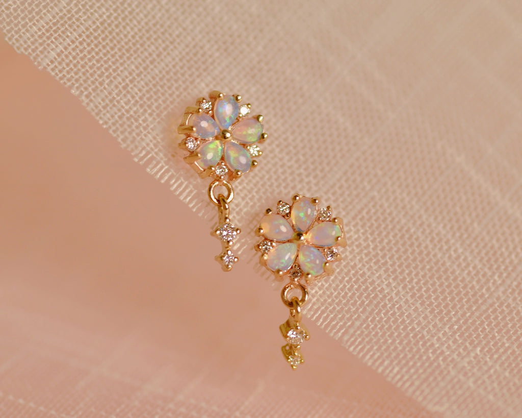 Hanabi Opal Earrings with Diamonds in Yellow Gold - Mood Shot
