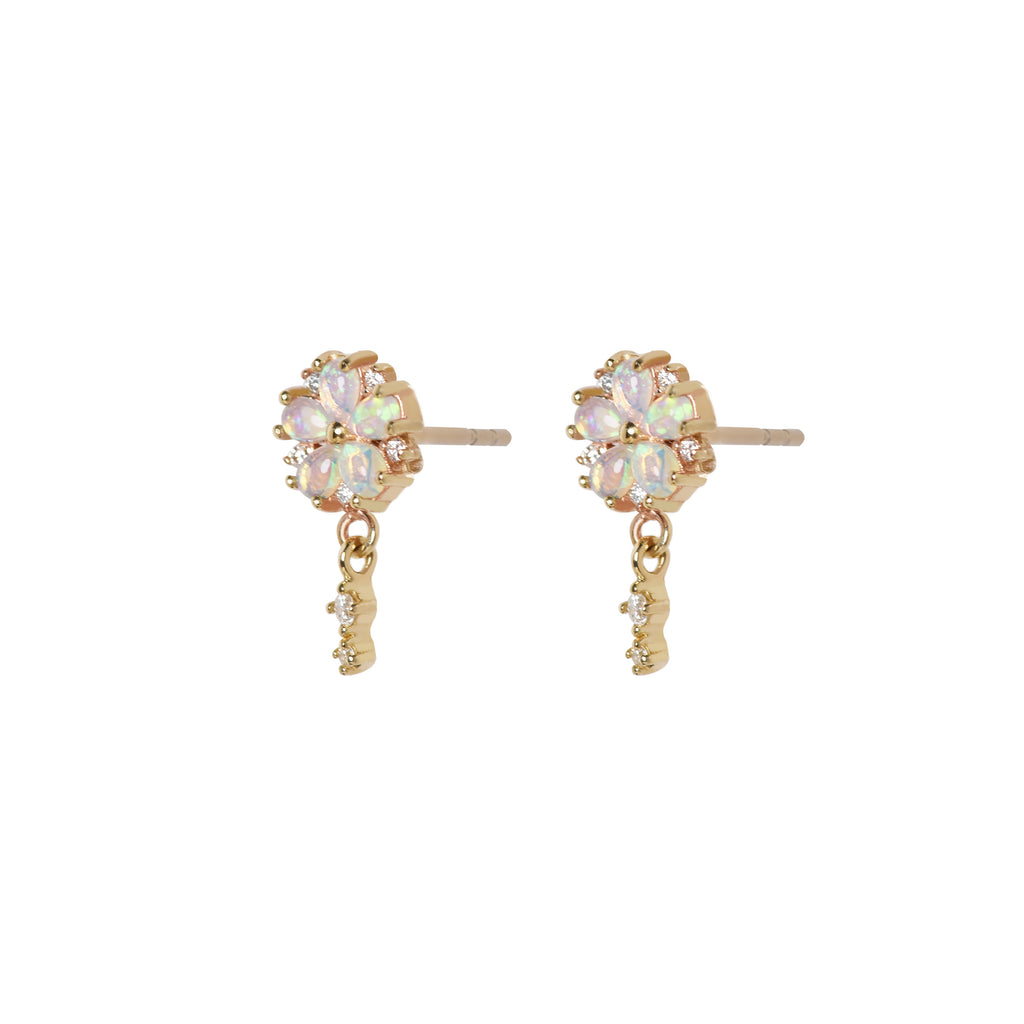 Hanabi Opal Earrings with Diamonds in Yellow Gold - Side View
