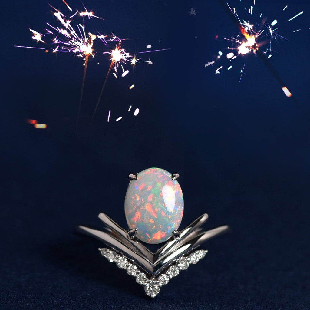 Hanabi Opal Engagement Ring with Diamonds in White Gold - Mood Shot