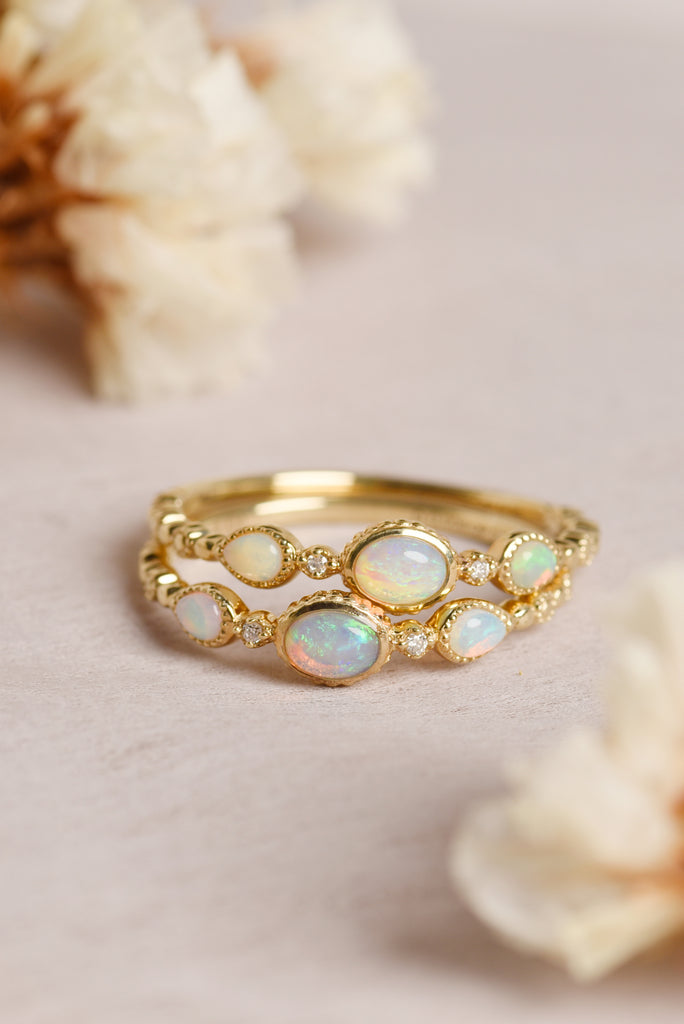 Hitomi Opal Ring with Diamonds in Yellow Gold Mood Shot

