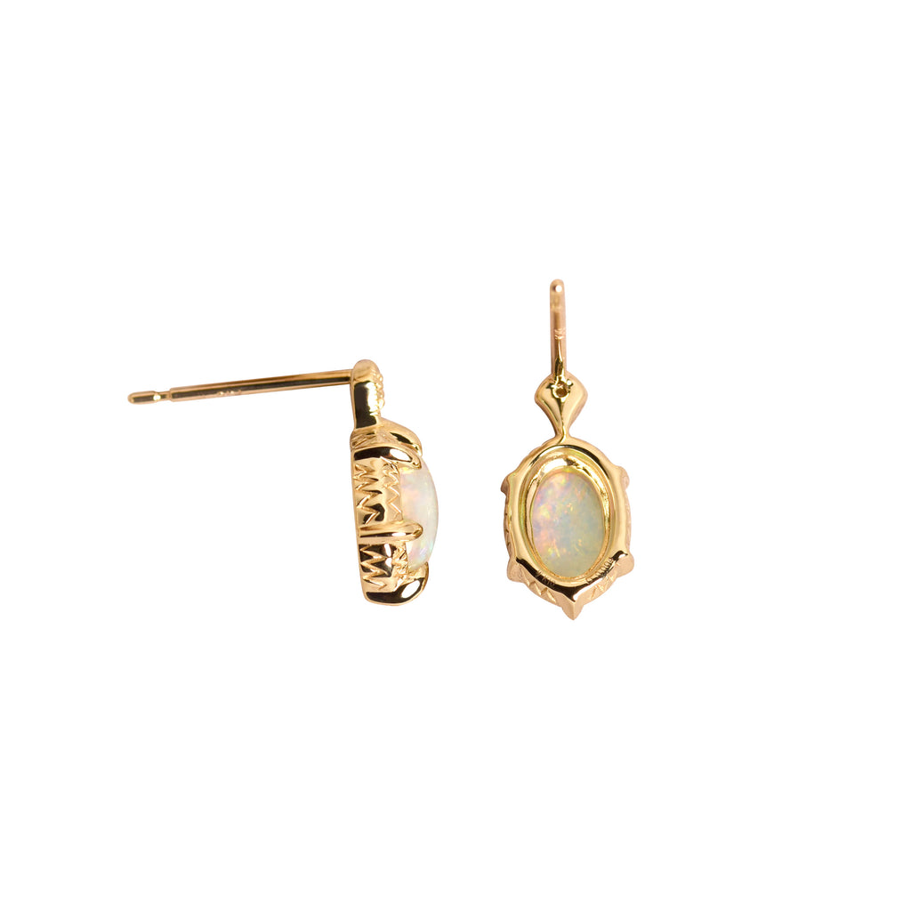 Koharu Opal Earrings with Diamonds in Yellow Gold - Side View

