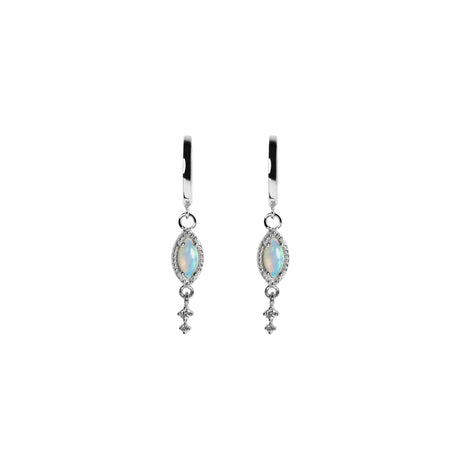 Leaf Opal Drop Earrings with Diamonds in White Gold, Blue