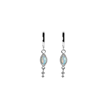 Leaf Opal Drop Earrings with Diamonds in White Gold, Blue