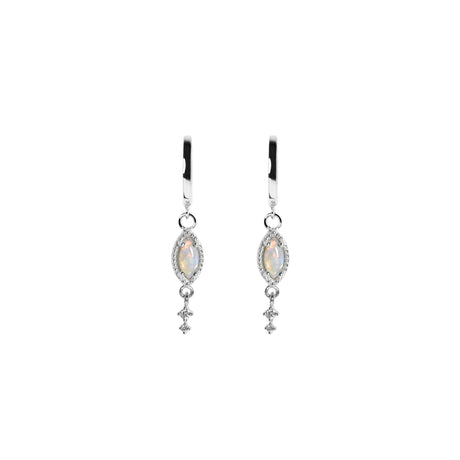 Leaf Opal Drop Earrings with Diamonds in White Gold, White