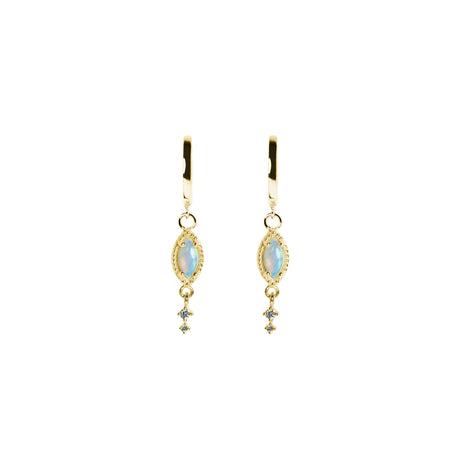 Leaf Opal Drop Earrings with Diamonds in Yellow Gold, Blue