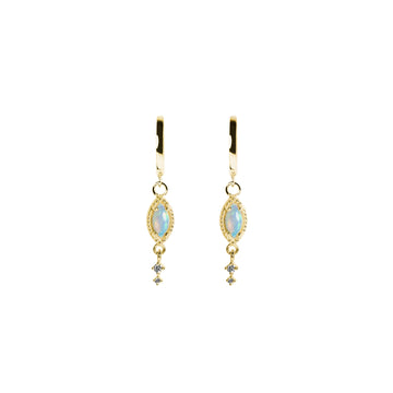 Leaf Opal Drop Earrings with Diamonds in Yellow Gold, Blue