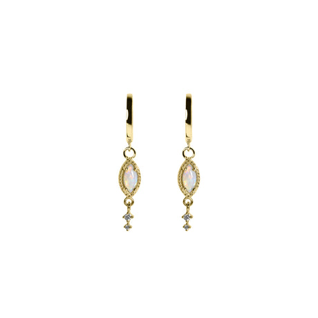 Leaf Opal Drop Earrings with Diamonds in Yellow Gold, White