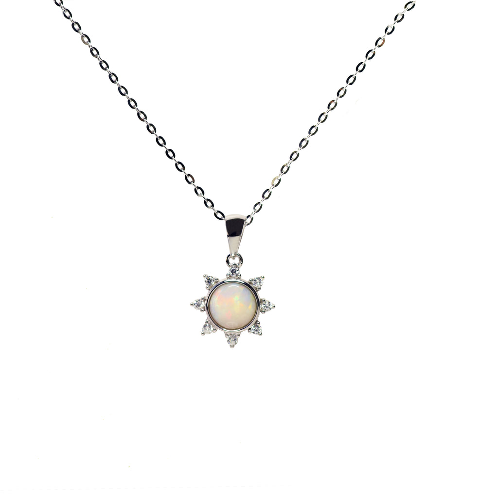 Little Sun Opal Necklace in Sterling Silver, White