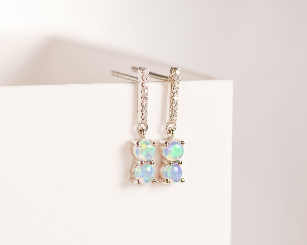 Magic Wand Opal Earrings with Diamonds in White Gold - Mood Shot
