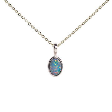 Mini Oval Opal Doublet Pendant in Sterling Silver, Red