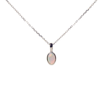 Mini Oval Opal Necklace in Sterling Silver