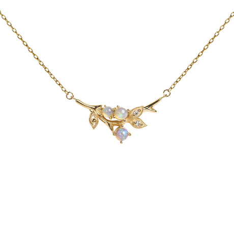 Miyu Branch Opal Necklace with Diamonds in Yellow Gold
