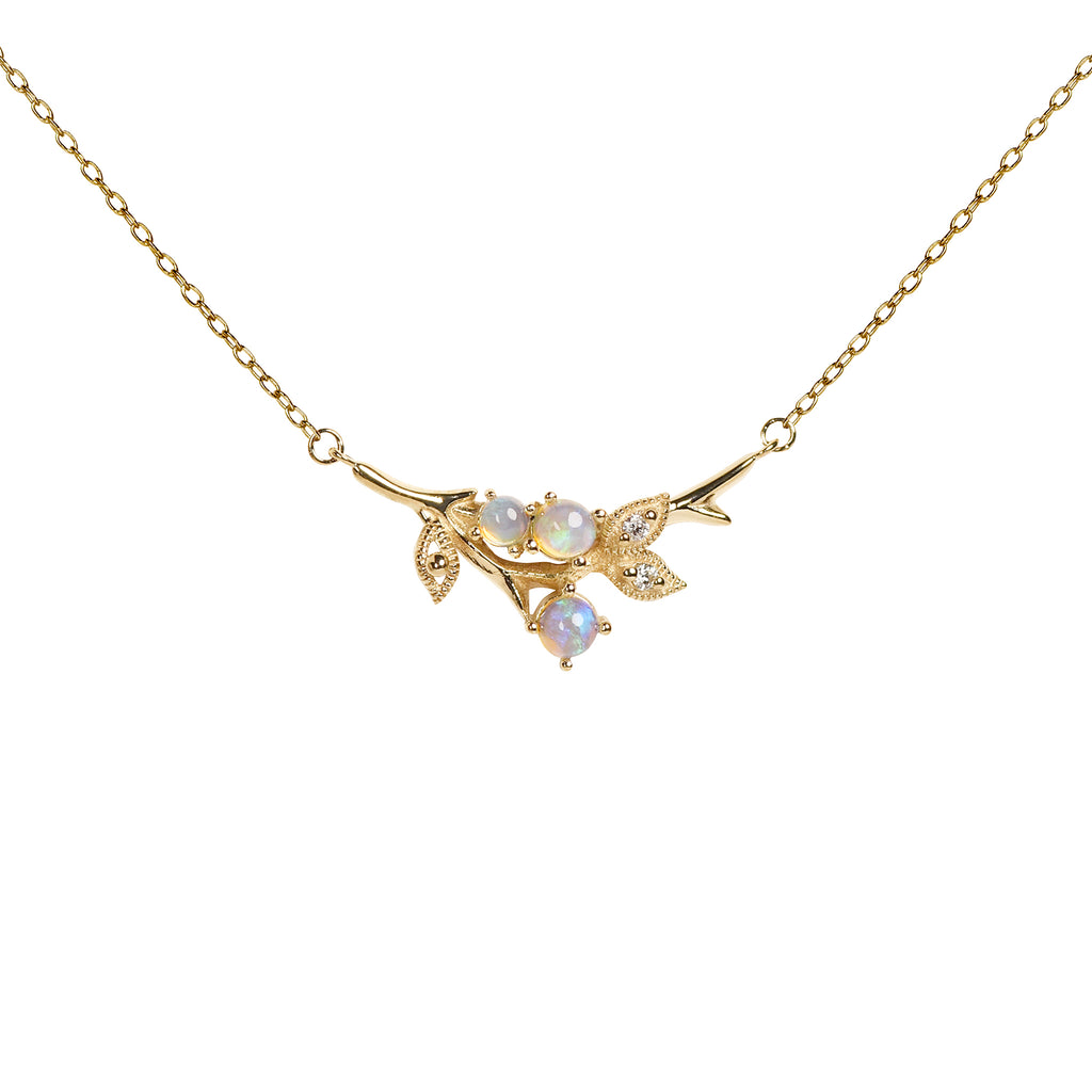 Miyu Branch Opal Necklace with Diamonds in Yellow Gold
