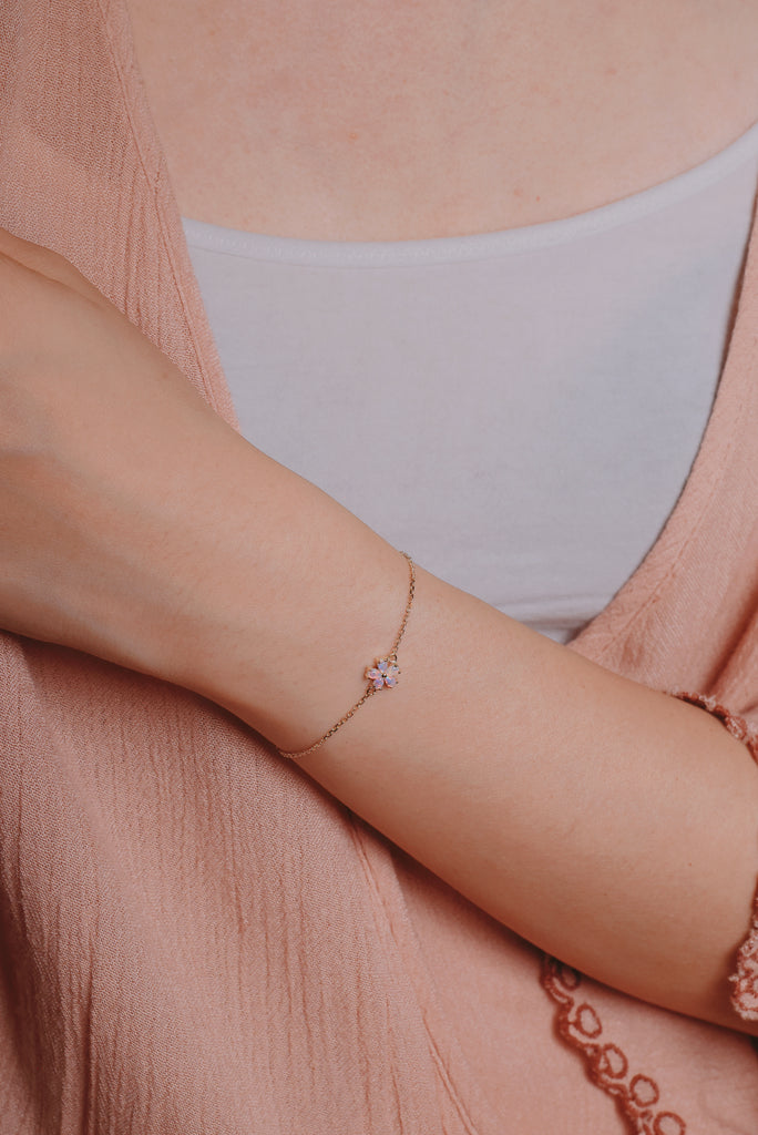 Model Wearing Hana Opal Bracelet in Yellow Gold