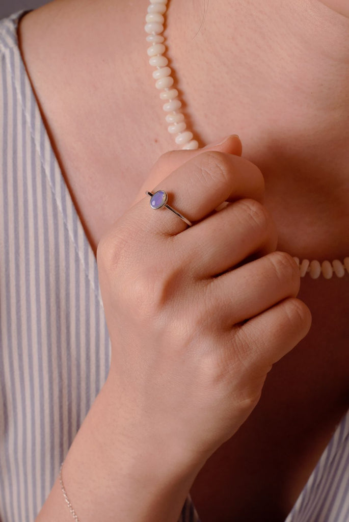 Model wearing Violet Opal Ring in Sterling Silver
