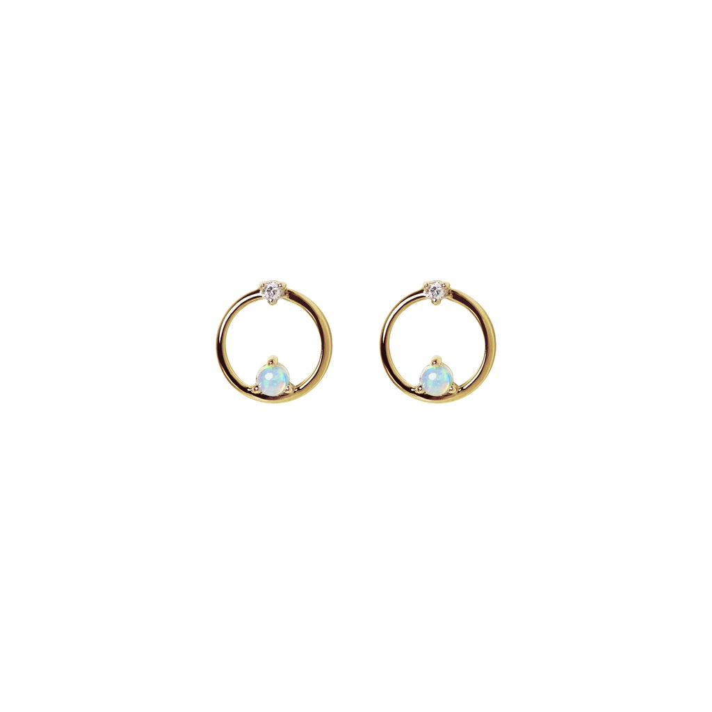 Orbit Opal Earrings with Diamonds in Yellow Gold