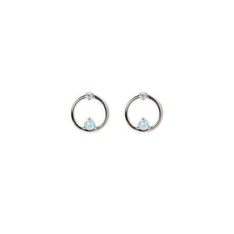 Orbit Opal Stud Earrings with Diamonds in White Gold