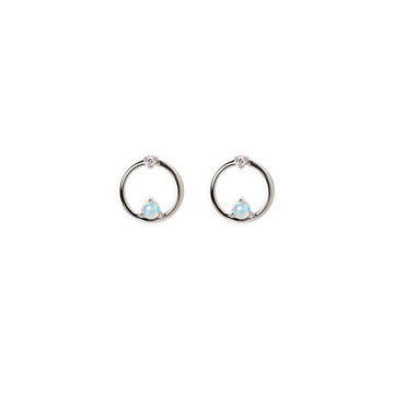 Orbit Opal Stud Earrings with Diamonds in White Gold