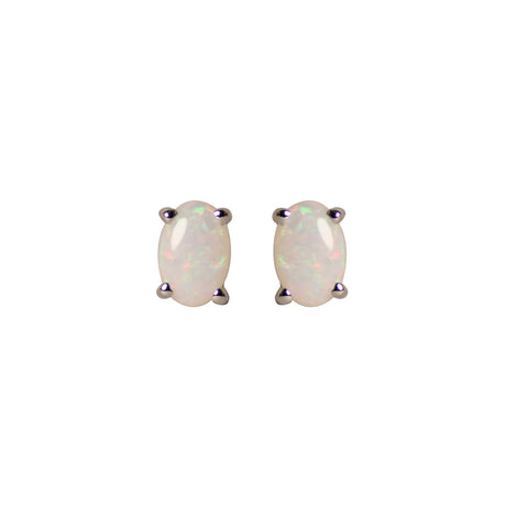 Oval Opal Stud Earrings in Sterling Silver, White