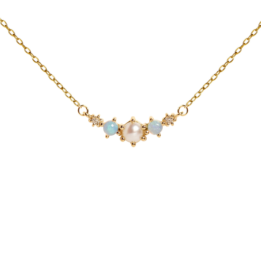 Pearl Opal Necklace with Diamonds in Yellow Gold