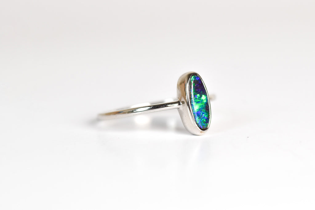 Perfect Boulder Opal Ring in Sterling Silver - Three-Quarter View
