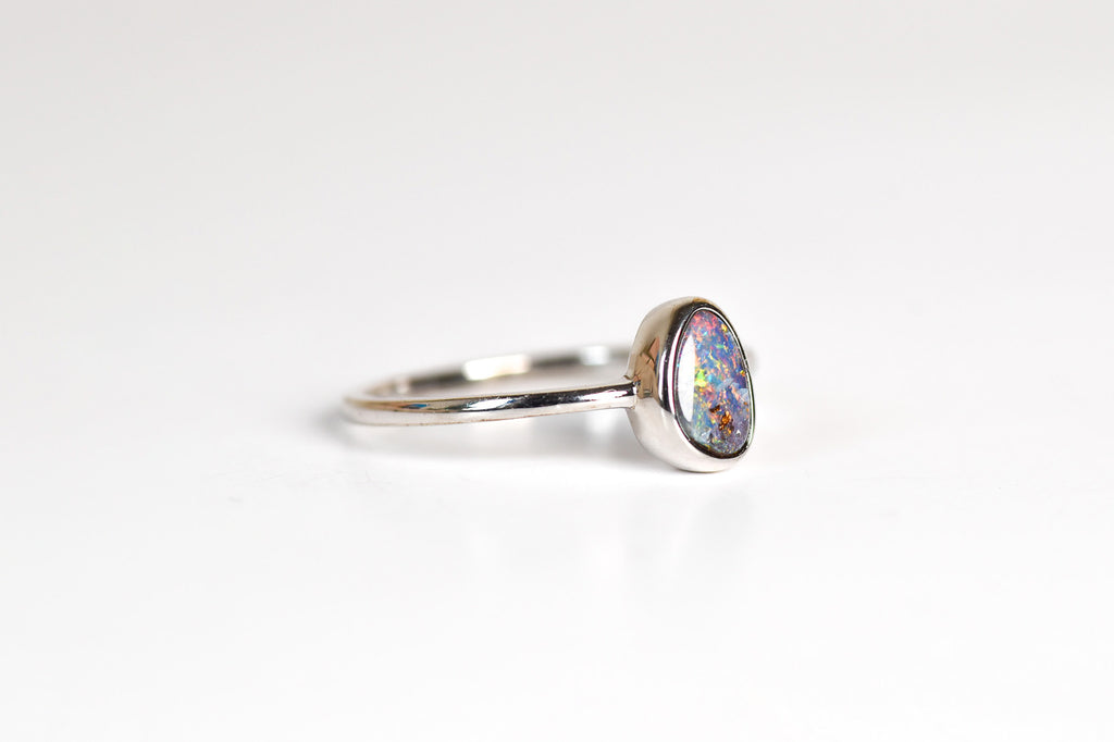 Pink Lake Boulder Opal Ring in Sterling Silver - Three-Quarter View