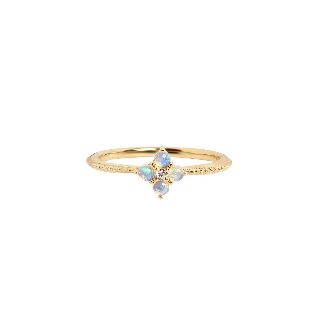 Pinwheel Opal Ring with Diamond in Yellow Gold
