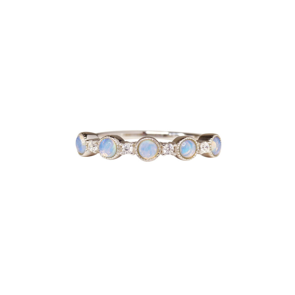 Round Blue Opal Band Ring in Sterling Silver