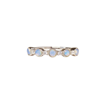 Round Blue Opal Band Ring in Sterling Silver