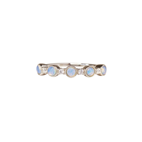 Round Opal Band Ring in Sterling Silver, Blue