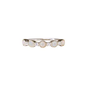 Round Opal Band Ring in Sterling Silver, White