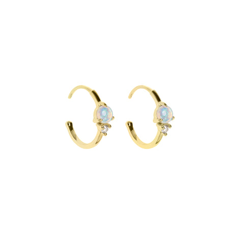Round Opal Hoop Earrings with Diamonds in Yellow Gold