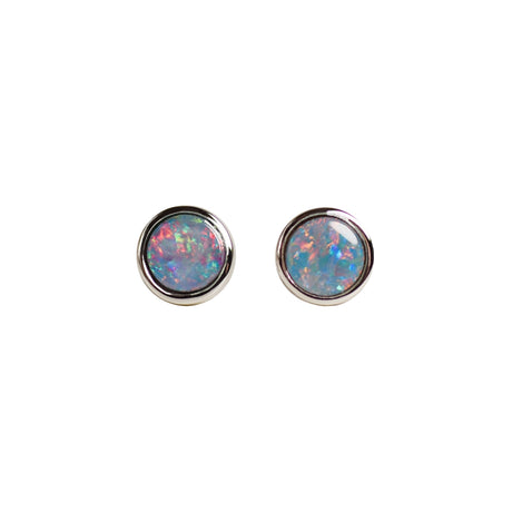 Round Opal Stud Earrings in Sterling Silver, Doublet Red