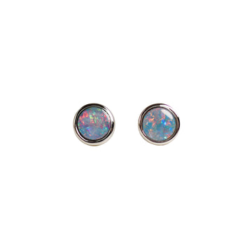 Round Red Doublet Opal Stud Earrings