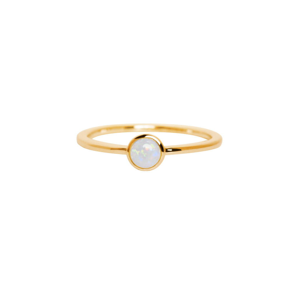 Round White Opal Gold Plated Ring