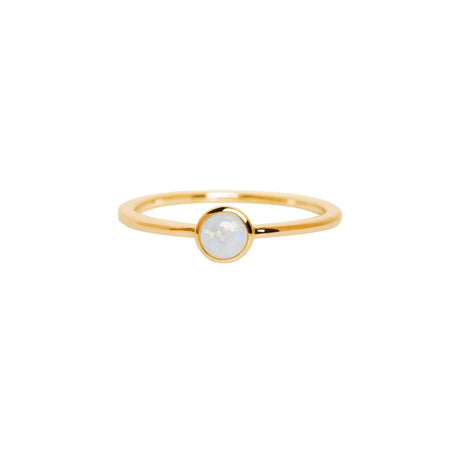Round White Opal Ring in Sterling Silver, Yellow Gold Plated