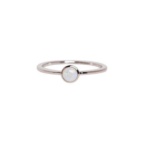 Round White Opal Ring in Sterling Silver