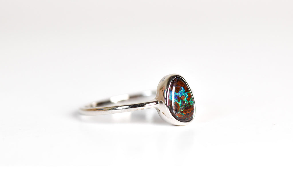 Saipan Boulder Opal Ring in Sterling Silver - Three-Quarter View