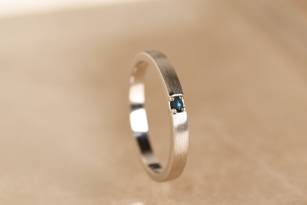 Satin Finish Black Opal Ring in White Gold - Mood Shot