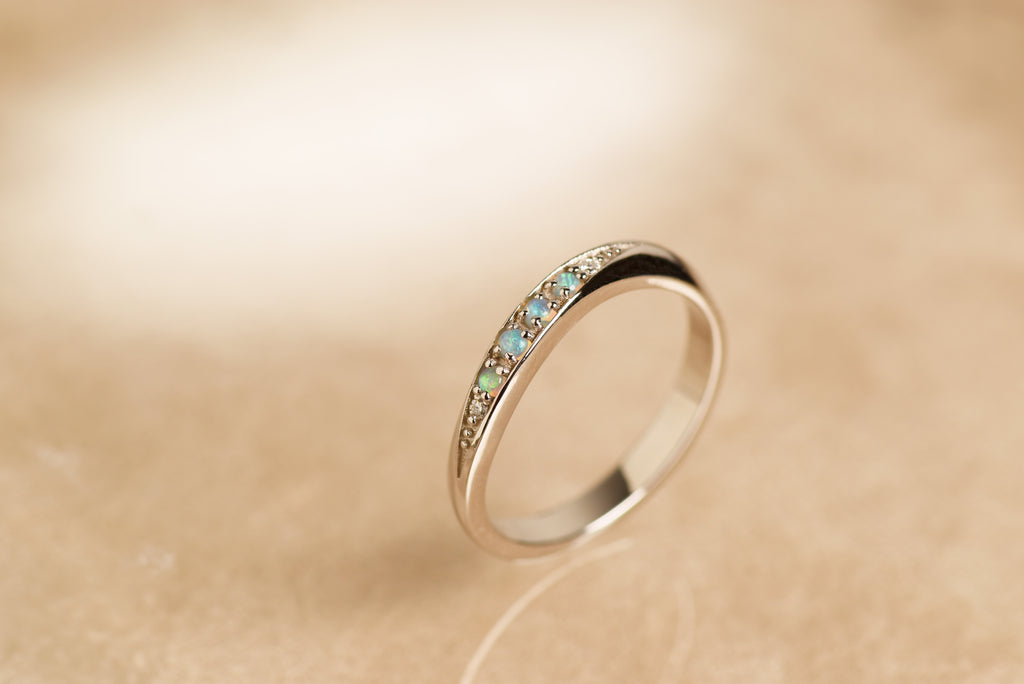 Serenus Opal Band Ring with Diamonds in White Gold - Mood Shot