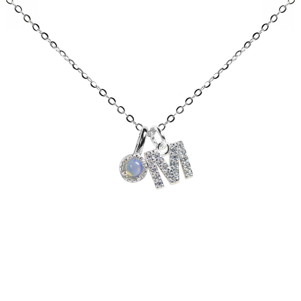 Silent Opal Necklace with Initial on It in Sterling Silver, Really Small