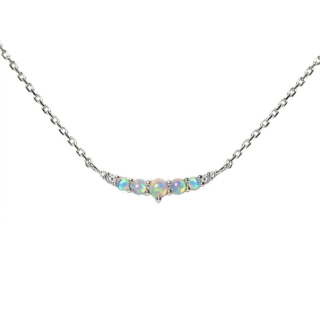 Smile Blue Green Opal Necklace with Diamonds in White Gold