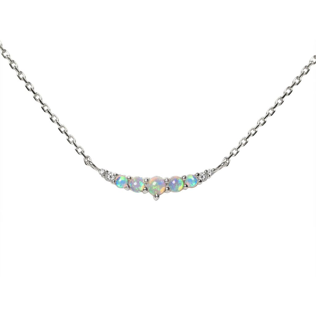 Smile Blue Green Opal Necklace with Diamonds in White Gold