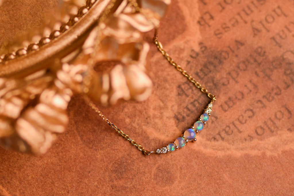 Smile Blue Green Opal Necklace with Diamonds in Yellow Gold - Mood Shot