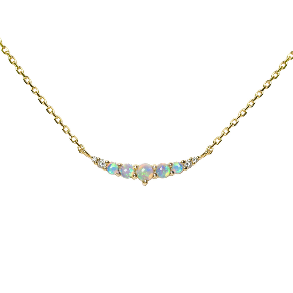 Smile Blue Green Opal Necklace with Diamonds in Yellow Gold