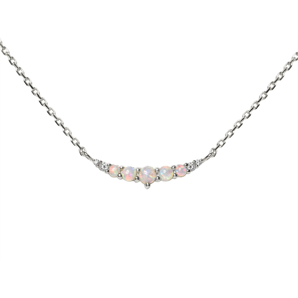 Smile Red Opal Necklace with Diamonds in White Gold